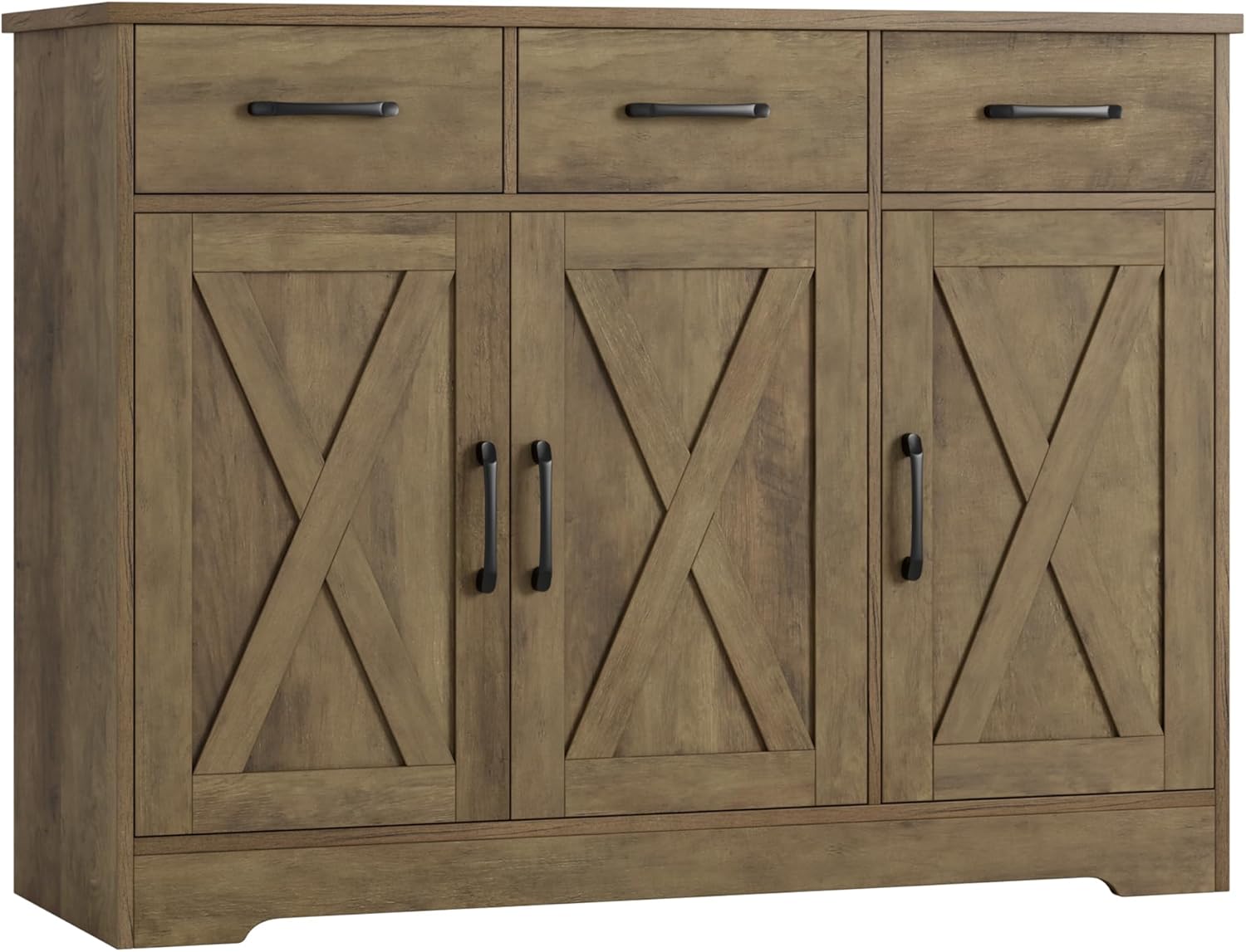 Modern farmhouse sideboard, barn door buffet storage cabinet with drawers and shelves, wooden coffee bar with storage wourant
