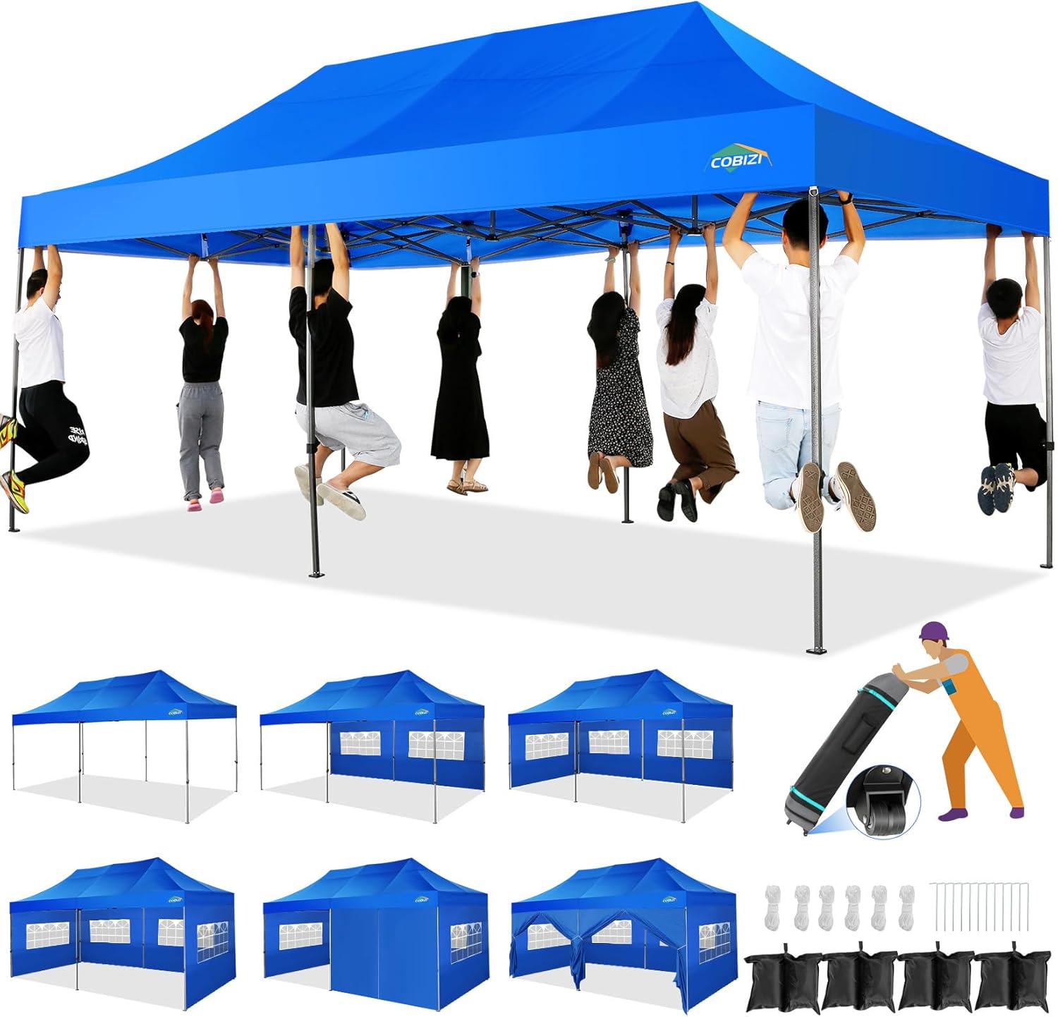 COBIZI 10x20 Heavy Duty Pop up Canopy Tent with 6 sidewalls Easy Up Commercial Outdoor Canopy Wedding Party Tents for Parties All Season Wind & Waterproof Gazebo with Roller Bag,Black(Frame Thickened) wourant