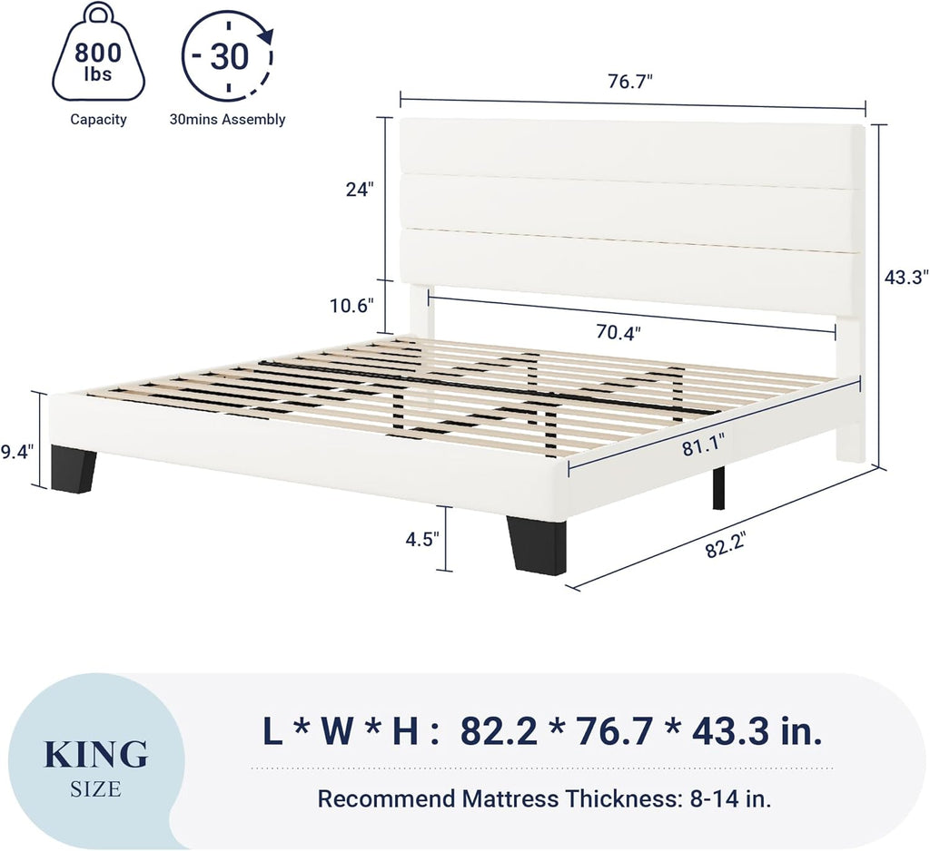 Allewie Queen Size Platform Bed Frame Fabric Upholstered Headboard Wooden Slats Support wourant