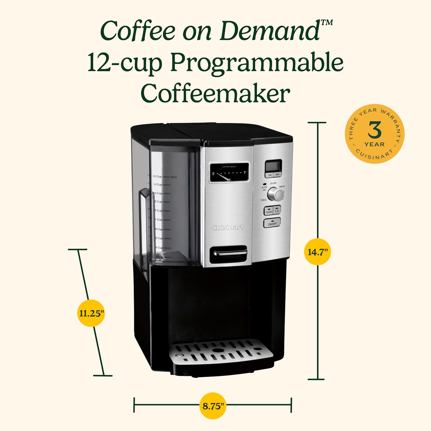 Cuisinart Coffee Maker, 12 Cup Programmable Drip, DCC-3000P1, Black wourant