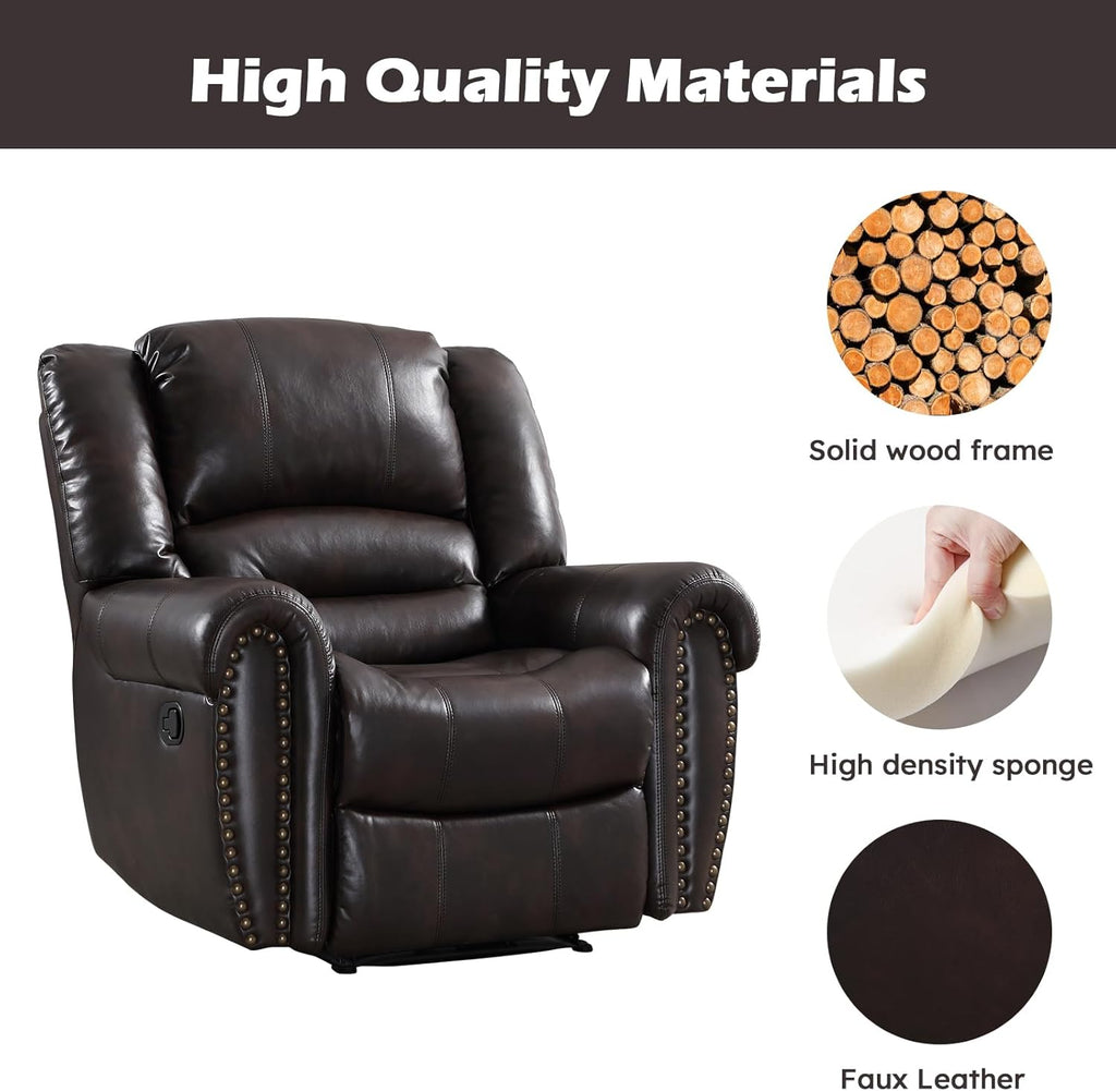CANMOV Leather Recliner Chair, Classic and Traditional Manual Recliner Chair with Comfortable Arms and Back Single Sofa for Living Room, Nut Brown wourant