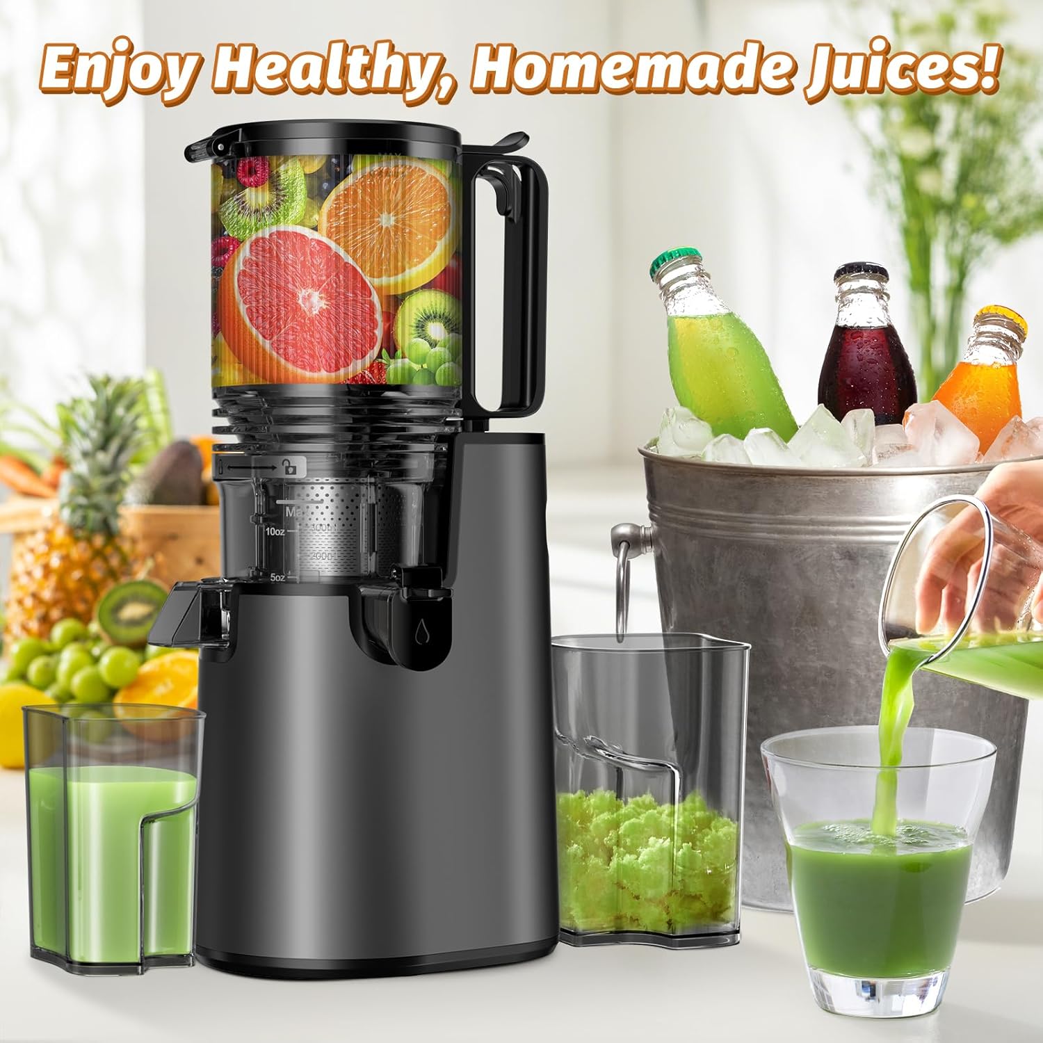 Cold Press Juicer Juicer Machines with 5.4" Wide Feed Chute Professional Slow Masticating Juicer wourant