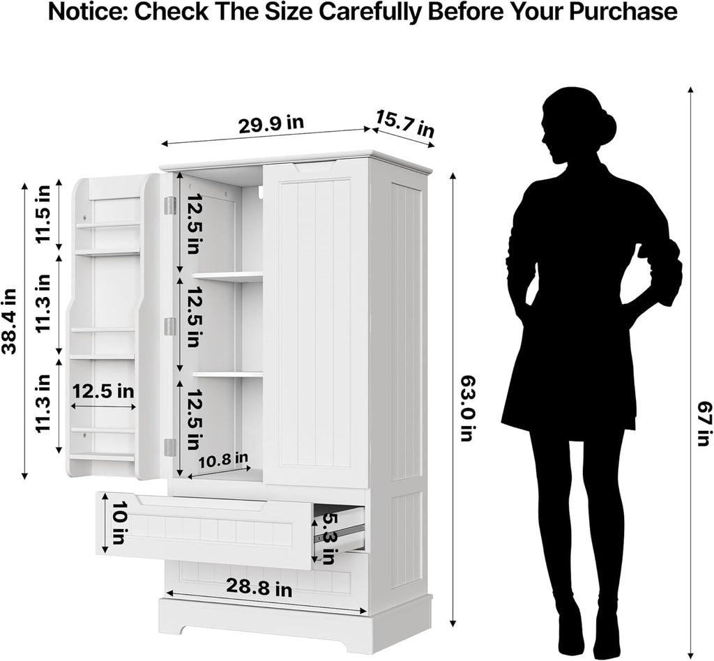 Gizoon Kitchen Pantry Cabinet with Drawers Freestanding Bathroom Storage Cabinet with Doors and Shelves, 47 Inch Small Pantry Cabinet wourant