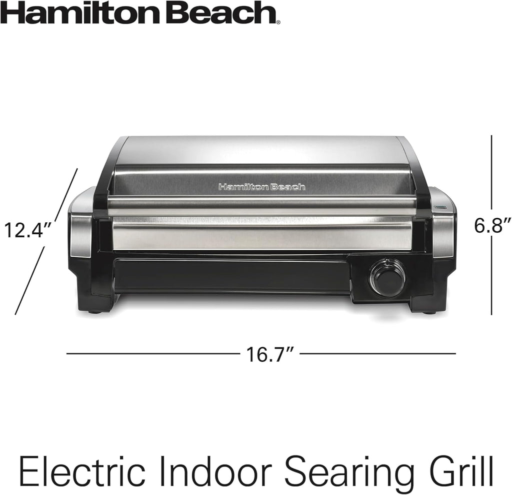 Electric Indoor Searing Grill with Viewing Window & Adjustable Temperature Control to 450F, 118 sq. in. Surface Serves 6, PFAS-Free Removable Nonstick Grate, Stainless Steel wourant