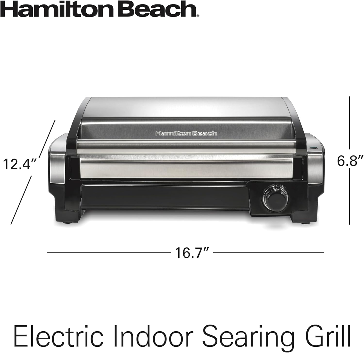 Electric Indoor Searing Grill with Viewing Window & Adjustable Temperature Control to 450F, 118 sq. in. Surface Serves 6, PFAS-Free Removable Nonstick Grate, Stainless Steel wourant