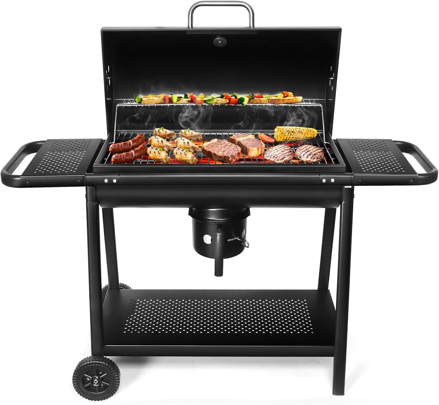 Realcook Charcoal Grill with Offset Smoker: Spacious Barrel Charcoal Grill wourant