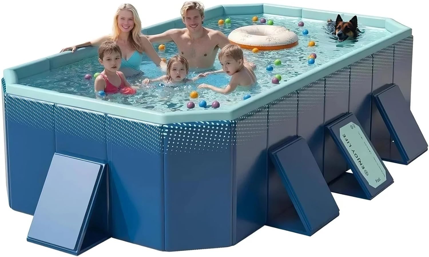 114" Non-Inflatable Foldable Swimming Pool for Family, Portable Above Ground Pool for Adults & Kids, Easy Setup for Outdoor, Backyard, Garden, Camping - Durable PVC(114"×70"×20", Std) woonhhop