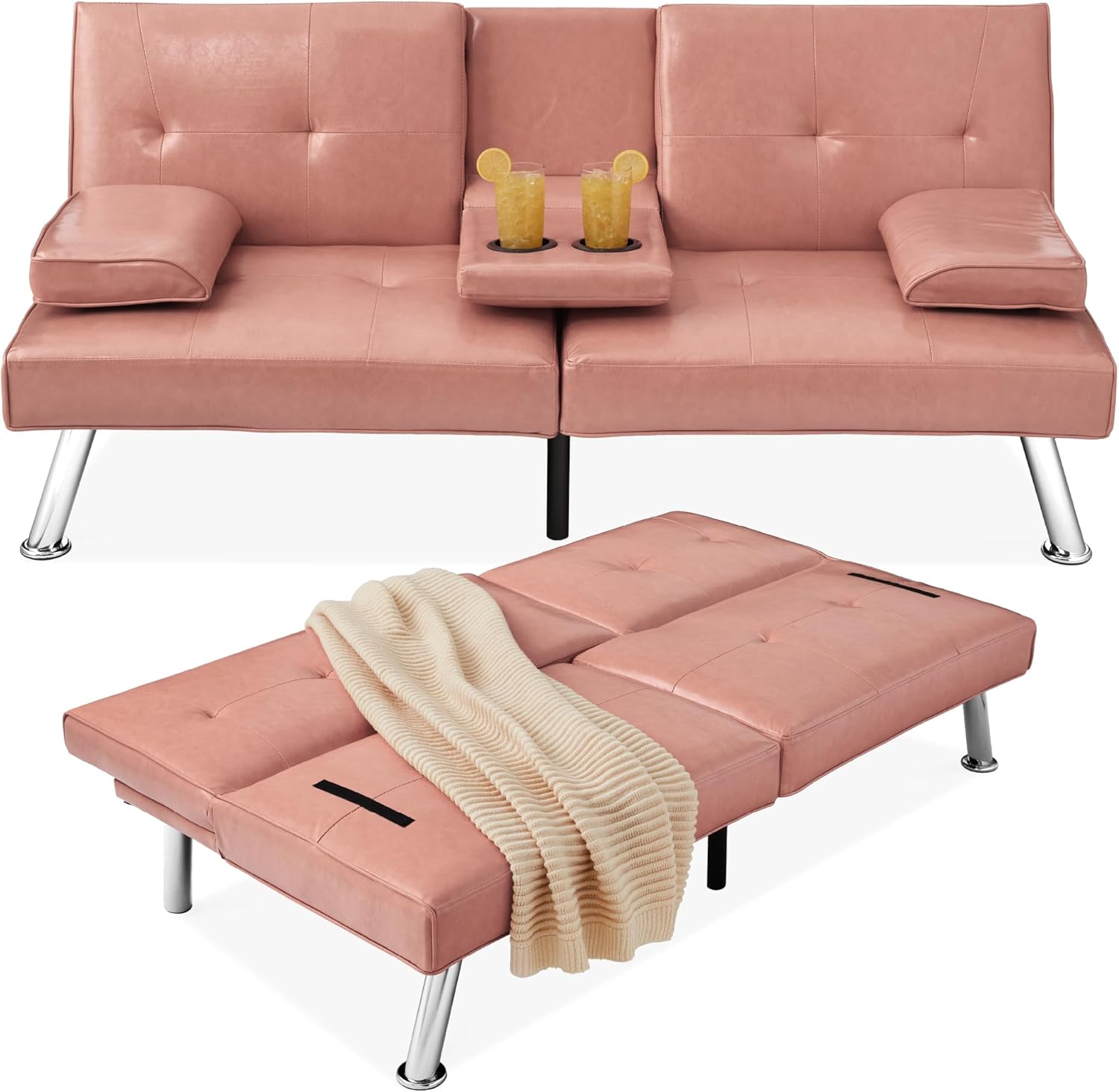 Best Choice Products Faux Leather Upholstered Modern Convertible Futon Adjustable Folding wourant