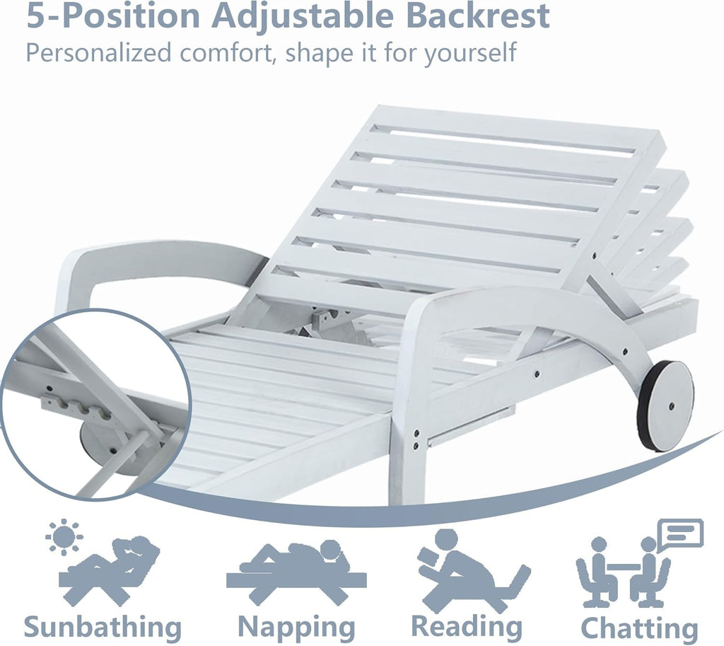 Pool Chaise Lounge Chairs Set of 4 5-Position Adjustable Outdoor Patio Lounge Chairs Wood Reclining Chaise Lounger Chair with Pullout Side Table wourant