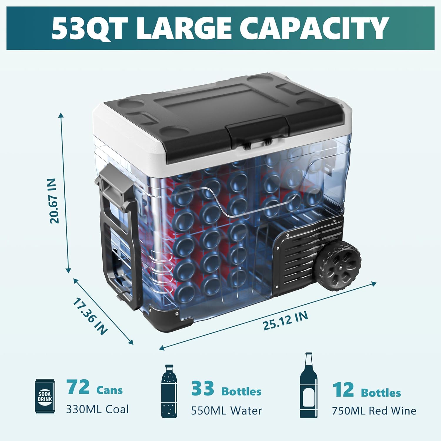 EUHOMY 12 Volt Refrigerator 53QT(50L) Electric Cooler Portable Freezer 12V/24V DC wourant