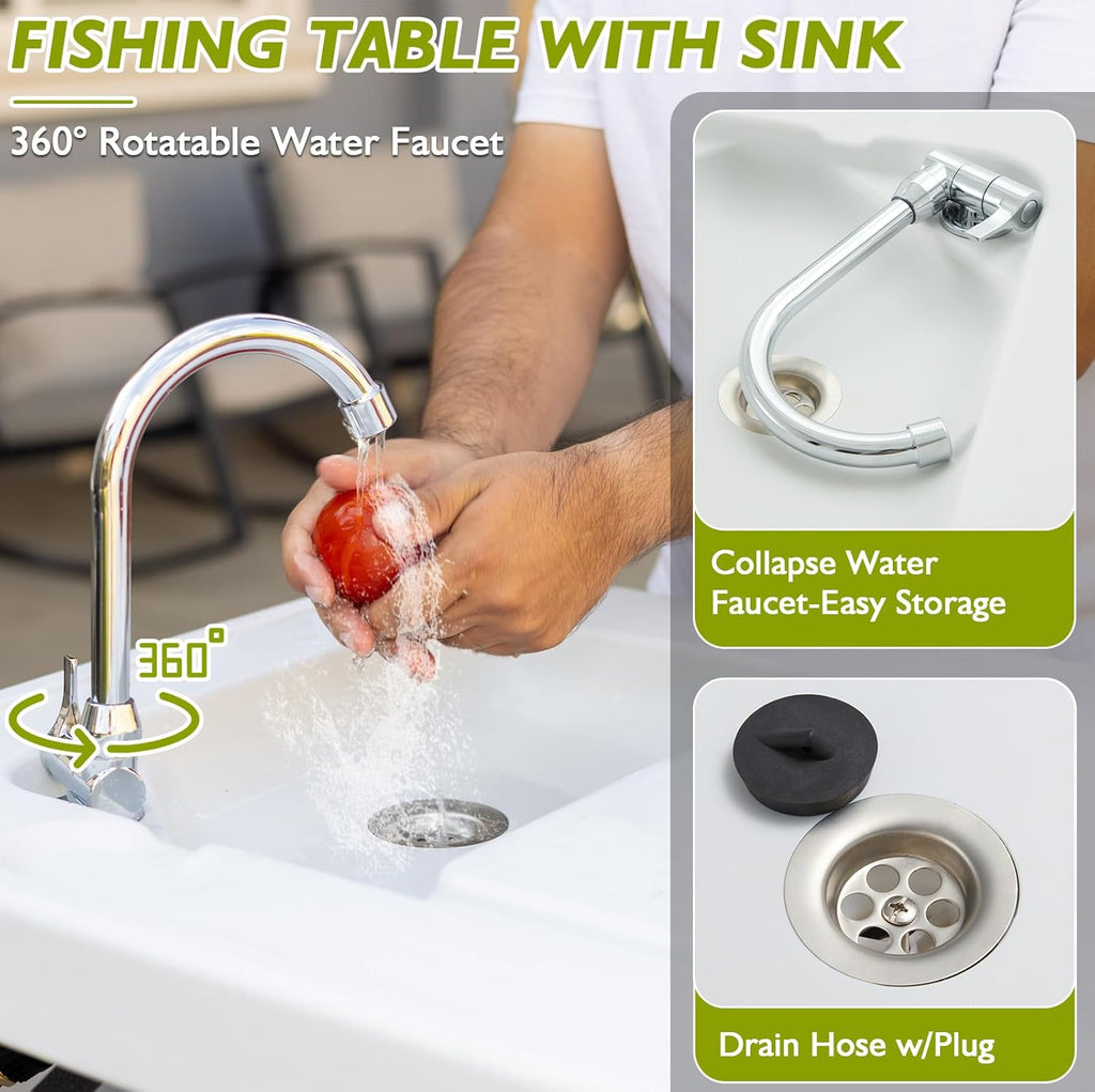 Folding Fish Cleaning Table Portable Camping Sink Table with Faucet Drain Hose and Sprayer Outdoor Fish Fillet Cleaning Station wourant