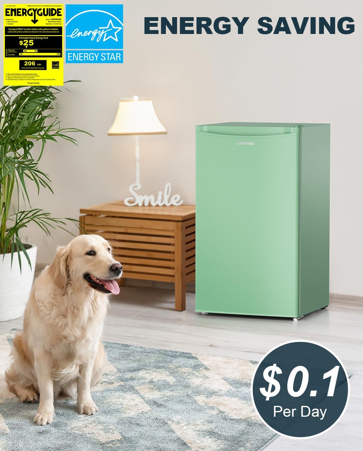 Upstreman 3.2 Cu.Ft Mini Fridge with Freezer, Single Door Mini Fridge, Dorm Fridge, Adjustable Thermostat, Mini Refrigerator for Bedroom, Office, Dorm, Black-BR321 wourant