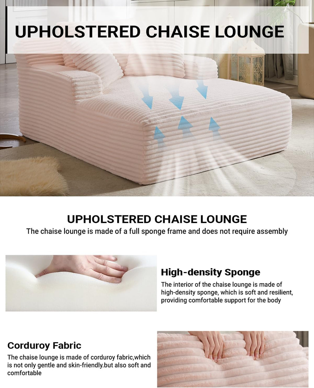 50-inch indoor recliner, oversized corduroy upholstered boneless sofa bed, deep sleeper sofa reading chair, cloud sofa, living room sofa wourant
