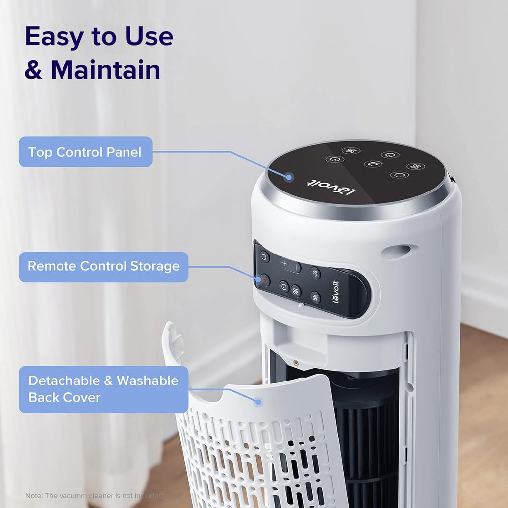 LEVOIT Tower Fan for Bedroom, Standing Fan with 28dB Quiet for Sleep, Remoter, 12H Timer, 25ft/s Velocity, 5 Speeds, 4 Modes, 90° Oscillation for Home, Office, Indoor, Bladeless 36 inch, White wourant