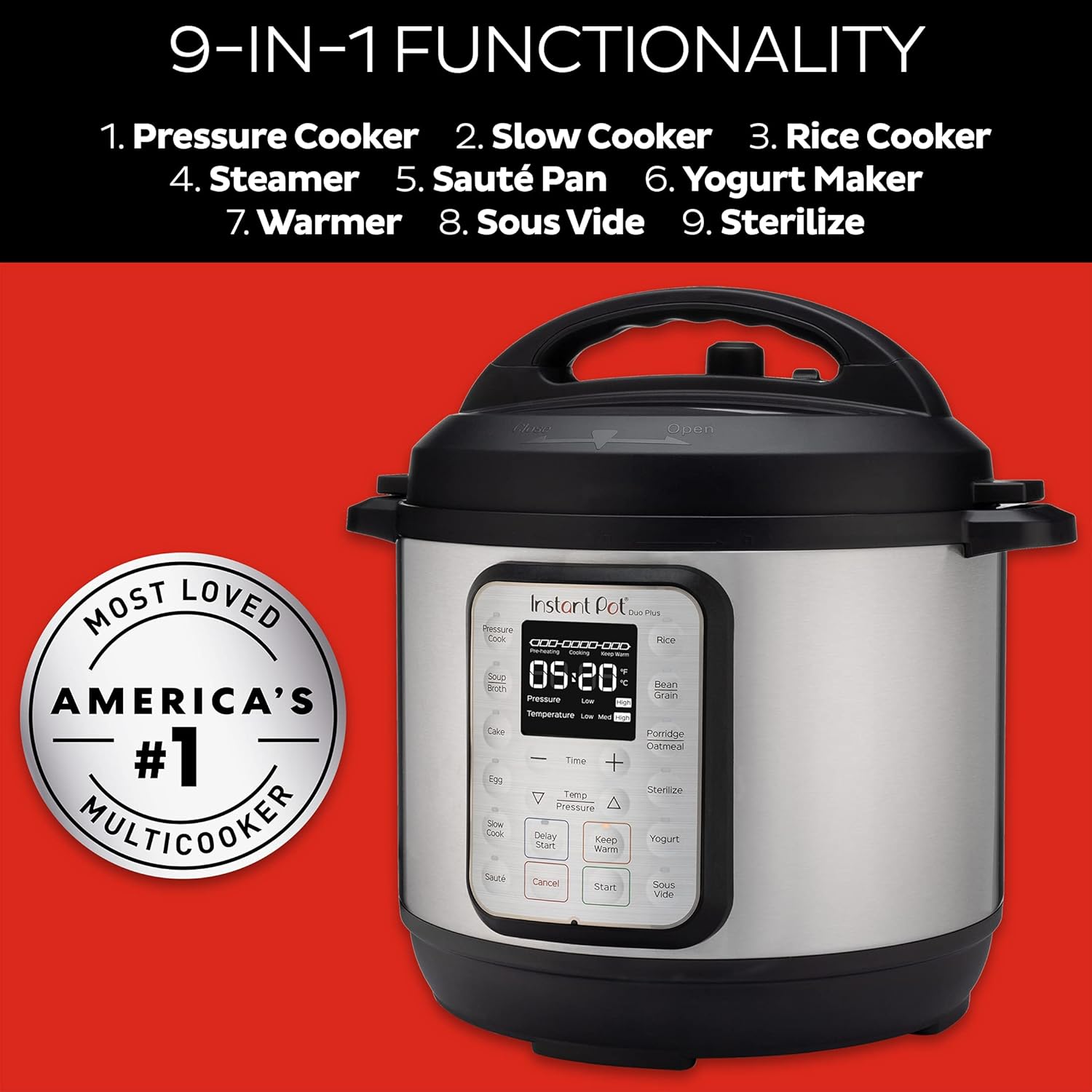 9-in-1 Multicooker, Pressure Cooker, Slow Cook, Rice Maker, Steamer, Sauté, Yogurt, Warmer & Sterilizer, Includes App With Over 800 Recipes, Stainless Steel, 6 Quarts wourant