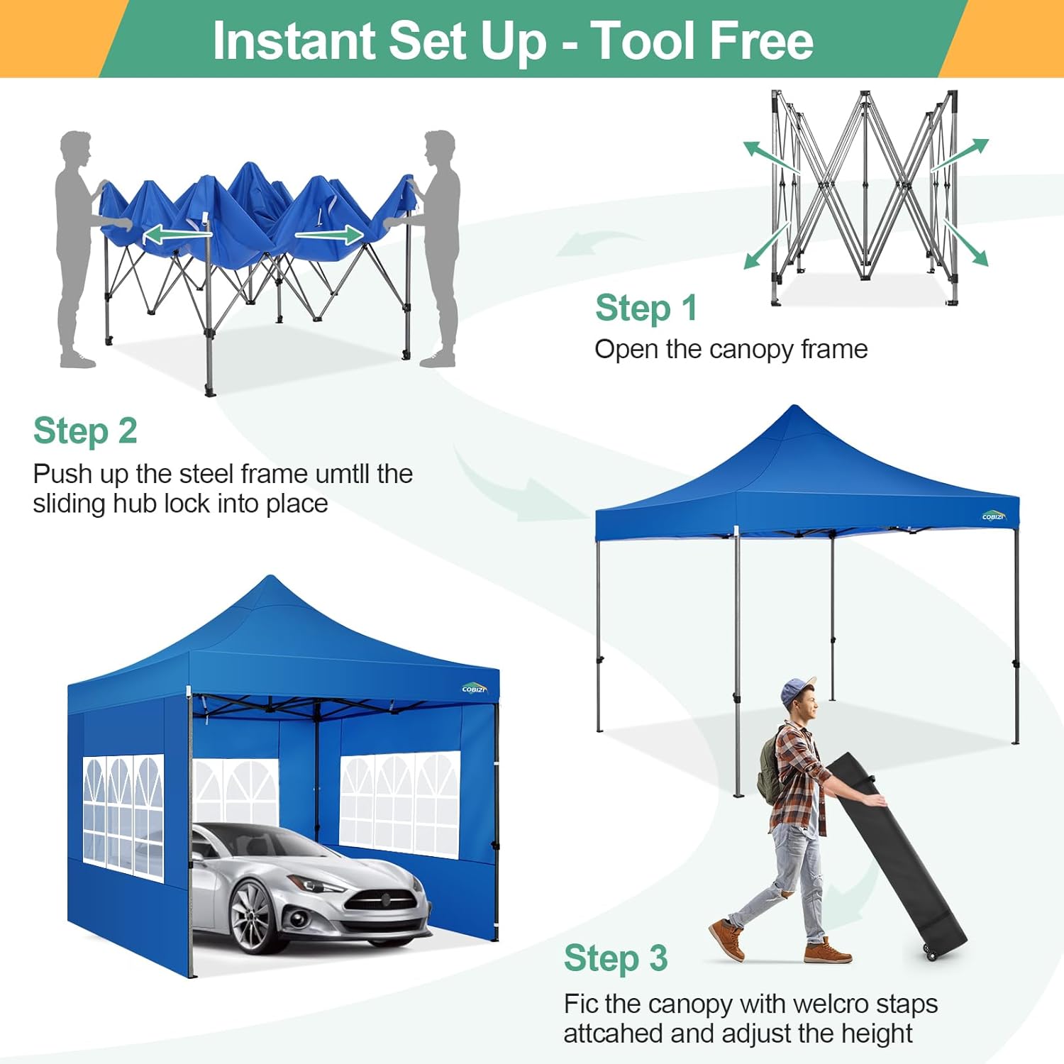 COBIZI 10x20 Heavy Duty Pop up Canopy Tent with 6 sidewalls Easy Up Commercial Outdoor Canopy Wedding Party Tents for Parties All Season Wind & Waterproof Gazebo with Roller Bag,Black(Frame Thickened) wourant