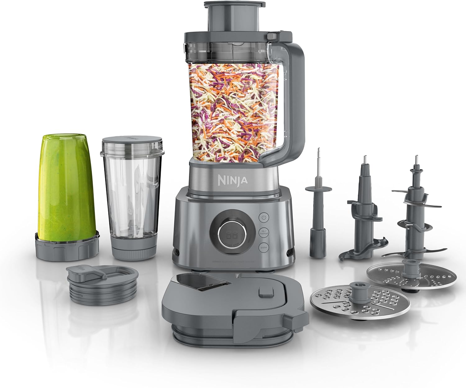 Ninja Blender, Compact Kitchen System, 1200W, 3 Functions for Smoothies, Dough & Frozen Drinks with Auto-IQ, 72-oz.* Blender Pitcher, 40-oz. Processor Bowl & 18-oz. Single-Serve Cup, Grey, AMZ493BRN wourant