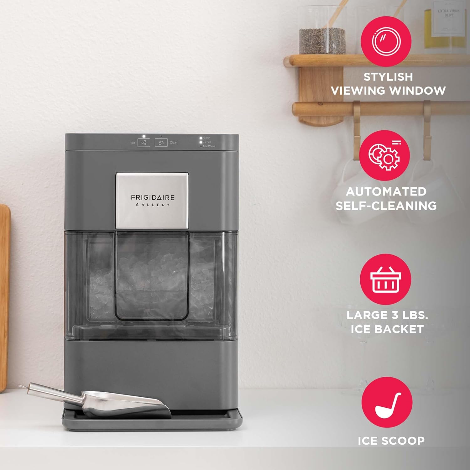 FRIGIDAIRE Gallery Countertop Crunchy Chewable Nugget Ice Maker, 44lbs per Day, Auto Self Cleaning, 2.0 Gen, Black woonhhop