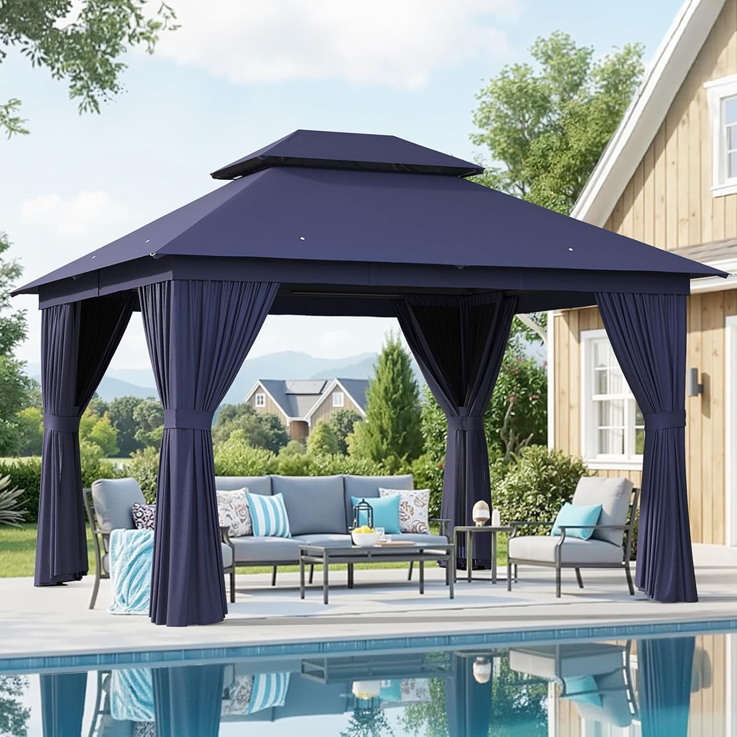 Aoxun Outdoor Gazebo for Patio 10x12, Metal Frame Canopy with Double Roofs wourant