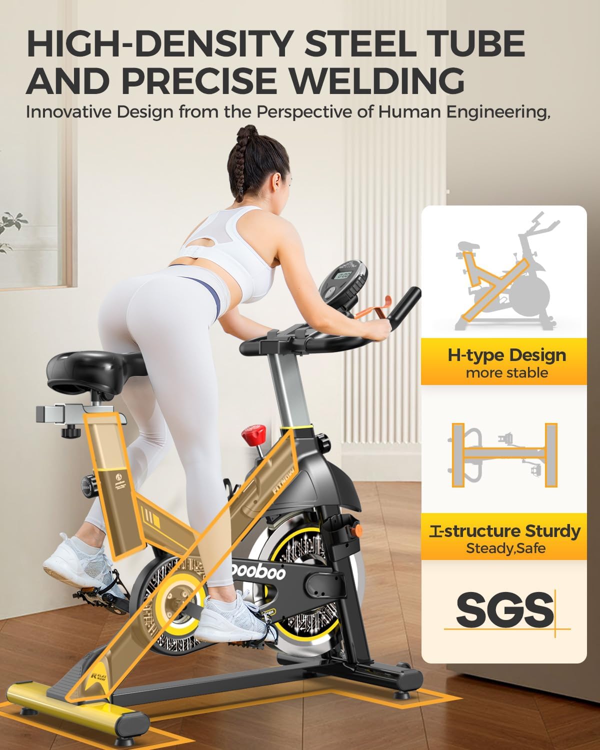 pooboo Exercise Bike, Adjustable Magnetic/Brake Pad Resistance Silent Belt Drive, Indoor Cycling Bike for Home Cardio, Fitness Stationary Bike with 350lbs/300lbs Weight Capacity &Upgraded Version Seat wourant