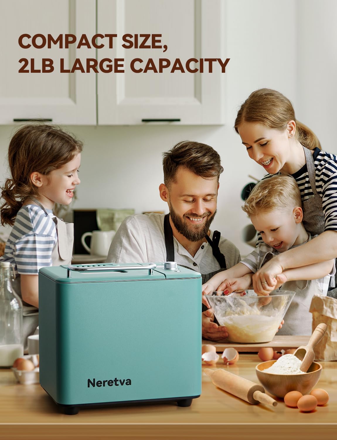 Neretva Bread Maker, 20-IN-1 2LB Bread Machine Dual Heater Bread Maker Machine Automatic with Nonstick Ceramic Pan, 15H Timer & 1H Keep Warm Set, Low Noise, Stainless Steel Breadmaker Recipe-Green wourant