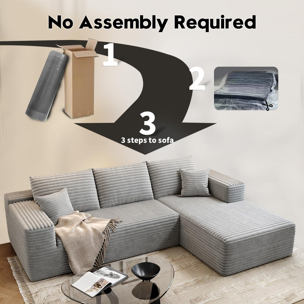 107.5" Cloud Modular Sectional Sofa Couch with L-Shape Chaise,Modern Minimalist Upholstered Couches wourant