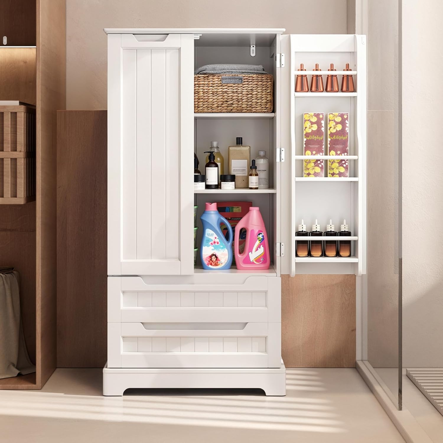 Gizoon Kitchen Pantry Cabinet with Drawers Freestanding Bathroom Storage Cabinet with Doors and Shelves, 47 Inch Small Pantry Cabinet wourant