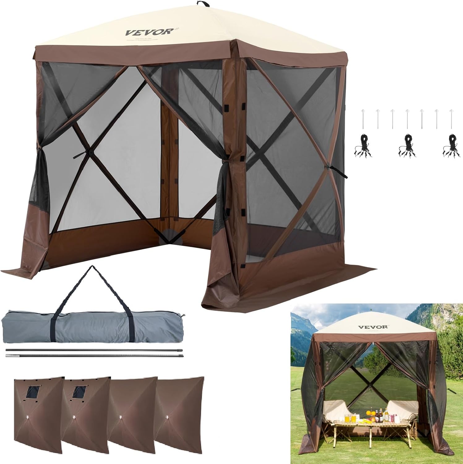 VEVOR 12x12ft Pop Up Gazebo Tent with Mosquito Netting, 6 Removable Wind Panels wourant