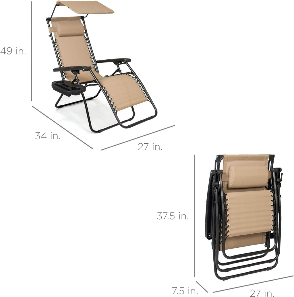 Best Choice Products Folding Zero Gravity Outdoor Recliner Patio Lounge Chair w/Adjustable Canopy Shade, Headrest, Side Accessory Tray, Textilene Mesh - Peacock Blue wourant