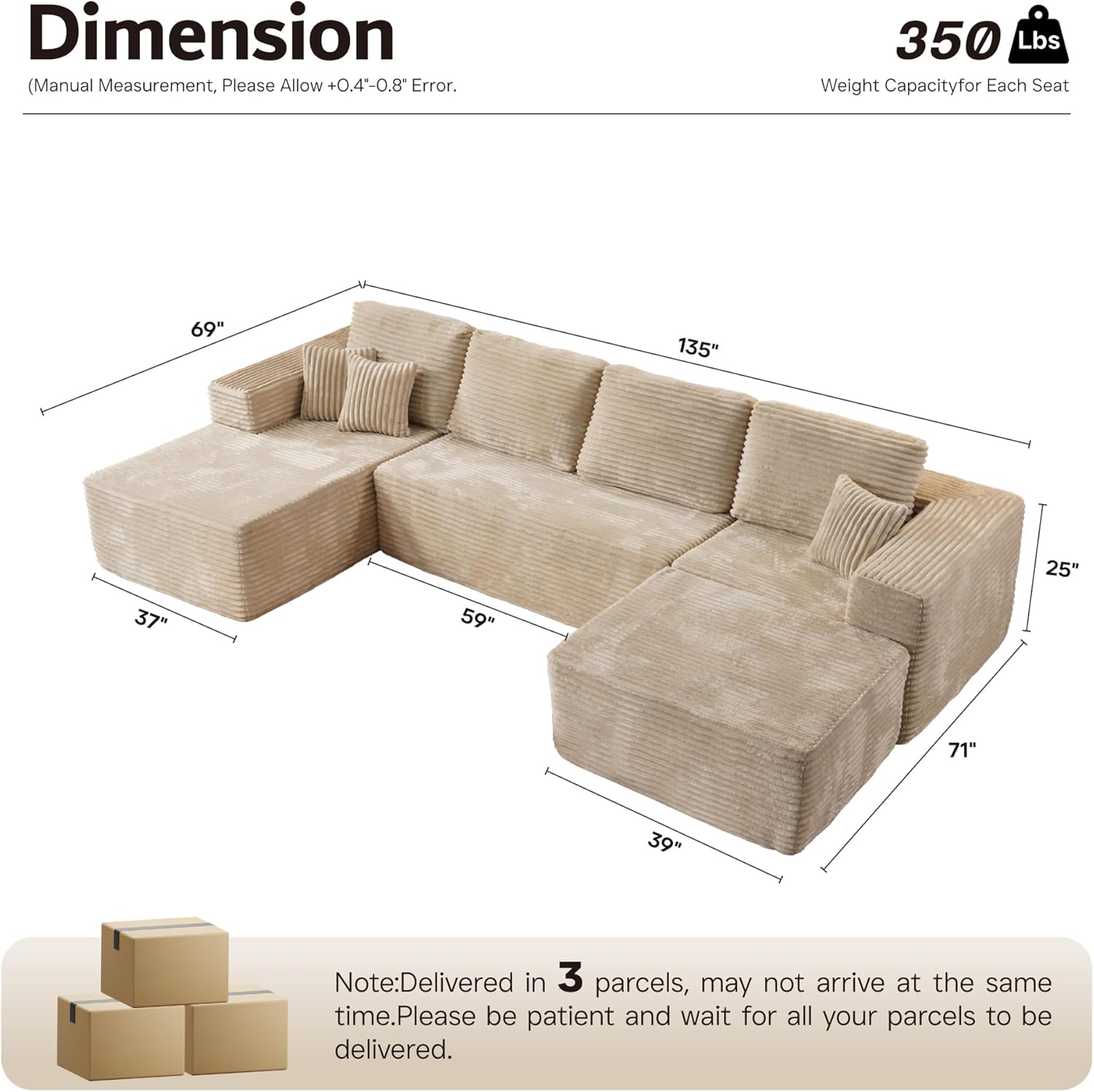 Ovios 104" Cloud Section Sofa L-shaped lounge chair, modern modular sofa wourant
