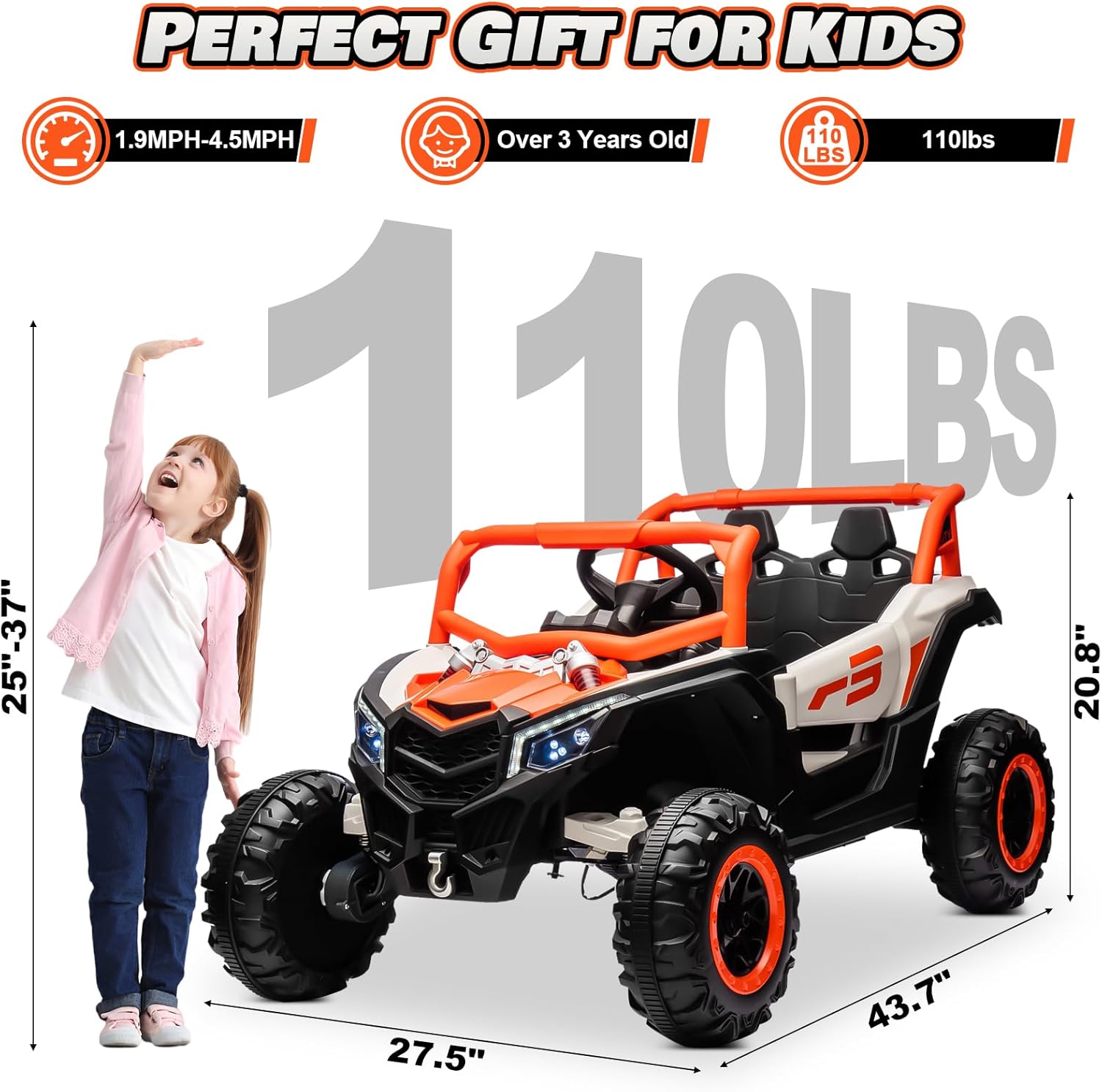 JOYRACER Kids Remote Control Car with 4 x 150W Motors, Shock Absorbers, Bluetooth, MP3 Player, and Headlights wourant