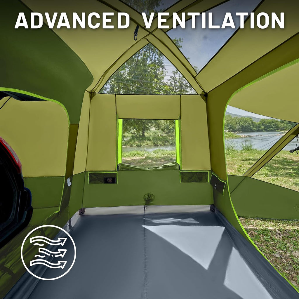 TIMBER RIDGE 5-9 Person SUV Tent with Screen Porch and Awning for Family Camping, Weather Resistant and Portable Van or Car Tent, Includes Rainfly and Storage Bag, 13' W X 10' L X 7.1' H wourant