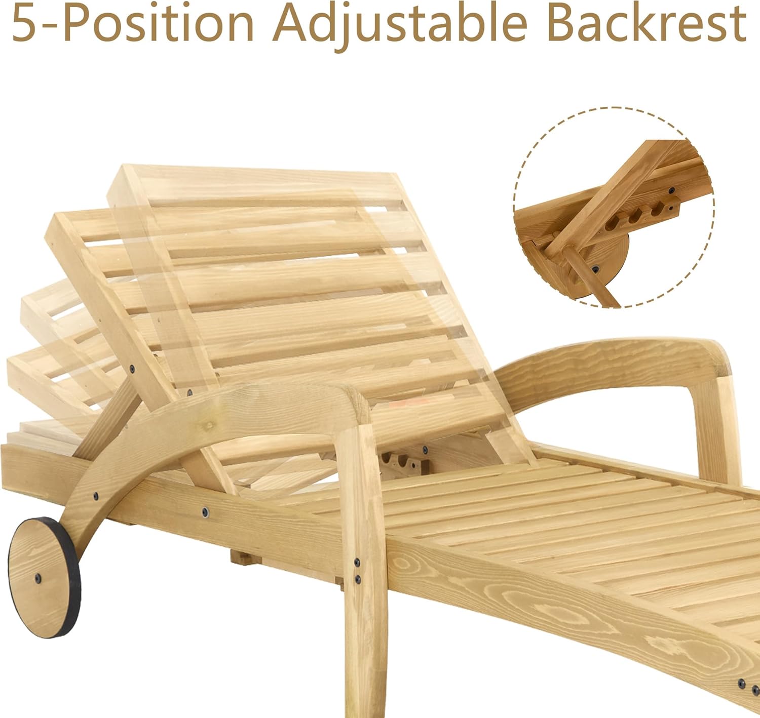 Pool Chaise Lounge Chairs Set of 4 5-Position Adjustable Outdoor Patio Lounge Chairs Wood Reclining Chaise Lounger Chair with Pullout Side Table wourant