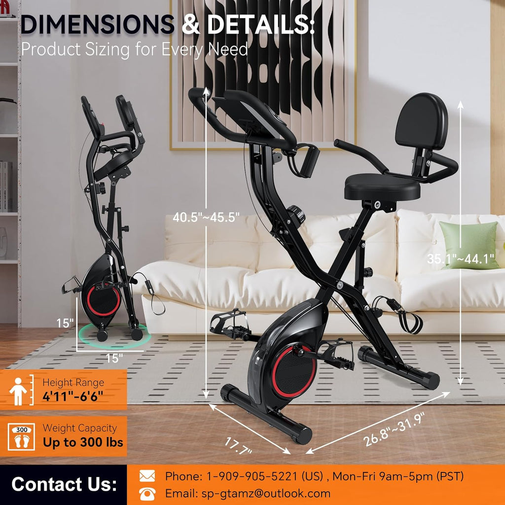Foldable Exercise Bike Stationary Bikes for Home, 5 IN 1 Indoor Workout Bike, Cycling Bike with 16-Level Quiet Magnetic Resistance, 6.6 LBS Flywheel and 300LBS Capacity, 2025 Designed 817 X-bike wourant