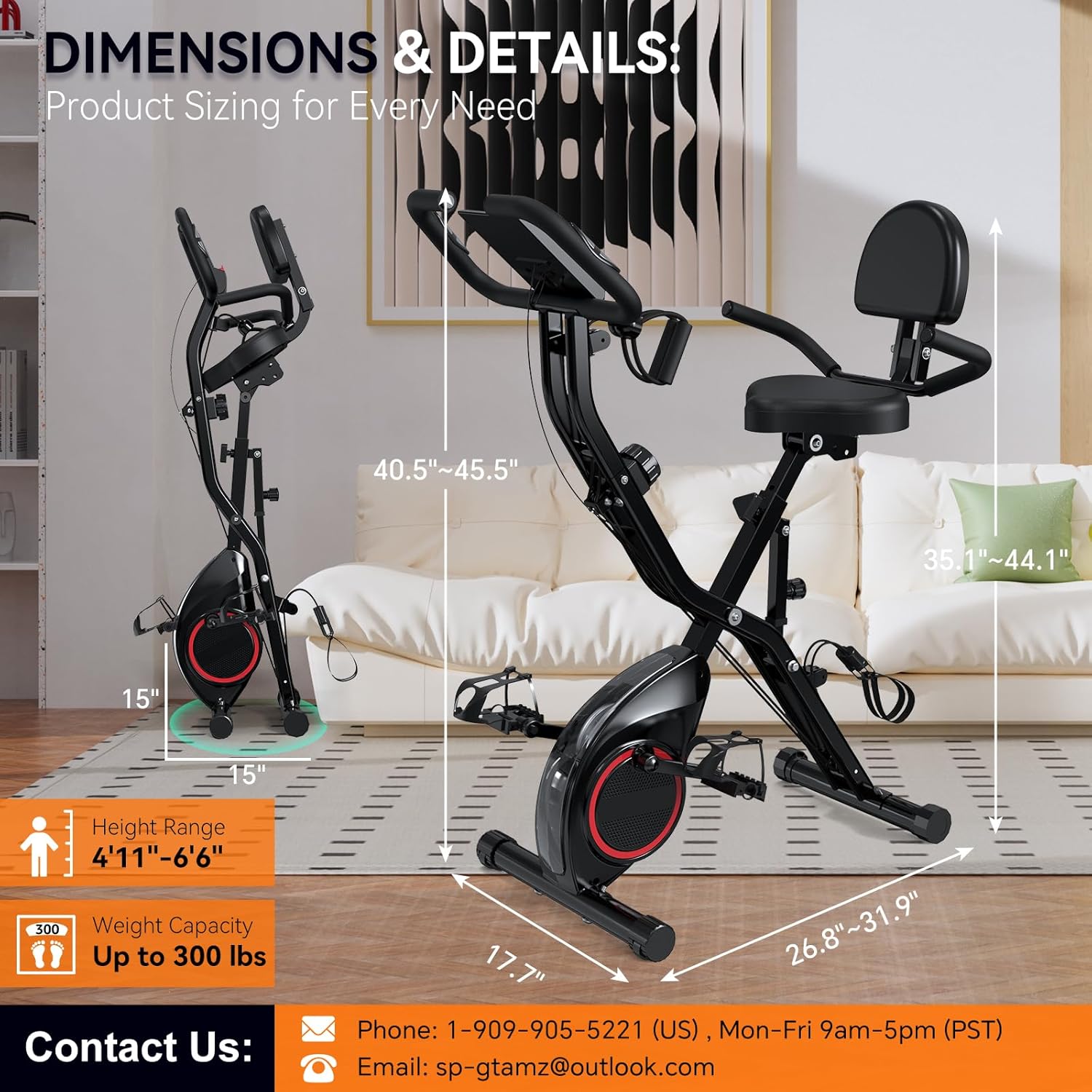 Foldable Exercise Bike Stationary Bikes for Home, 5 IN 1 Indoor Workout Bike, Cycling Bike with 16-Level Quiet Magnetic Resistance, 6.6 LBS Flywheel and 300LBS Capacity, 2025 Designed 817 X-bike wourant