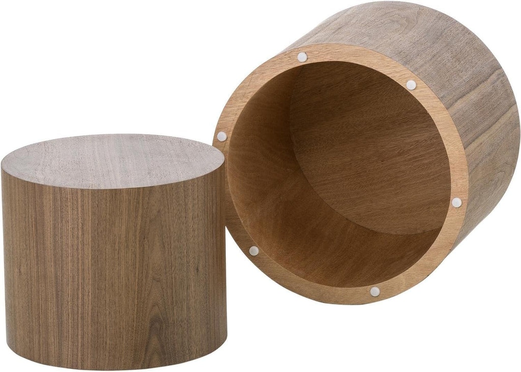 Nesting Coffee Table Set of 2, Modern Round Coffee Table with Non-Slip Feet, Walnut Wooden Circle Accent Tables for Small Spaces Living Room Bedroom Balcony Office Drum Side Table (Walnut) wourant