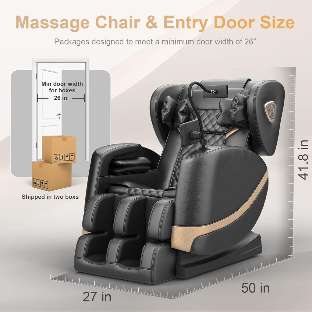 2025 Massage Chair Full Body, Zero Gravity Massage Chair with 10 Fix Rollers, Heating, Foot Massage, Auto Modes, Bluetooth Speaker, Touch Screen Controller (Black & Brown) wourant