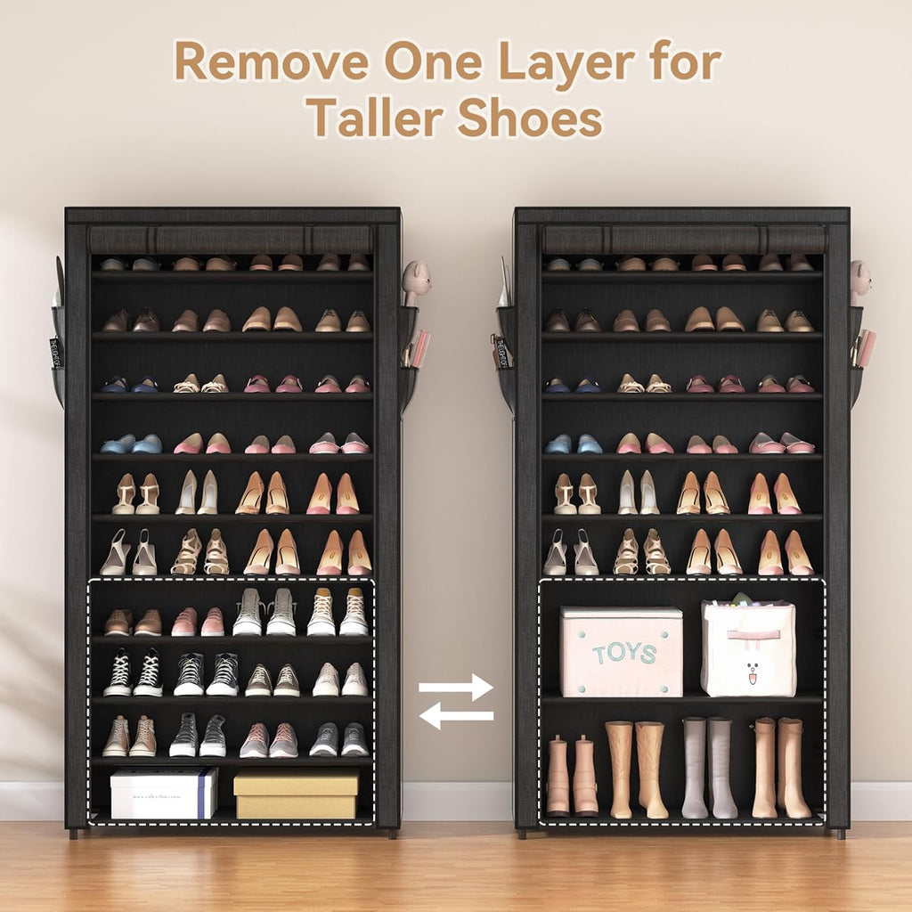 ROJASOP 10 Tier Shoe Rack with Covers Large Capacity Stackable Tall Shoe Shelf Storage wourant