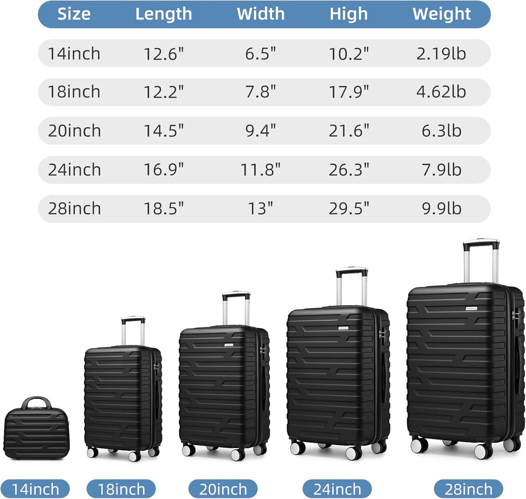 Luggage 6-piece hardshell expandable suitcase lightweight travel carry-on luggage set wourant