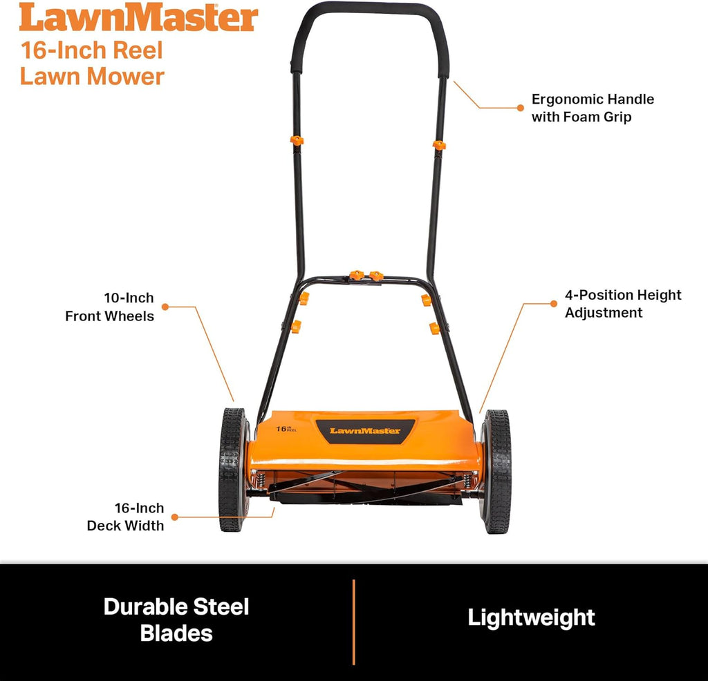 LawnMaster LMRM1801 Push Reel Lawn Mower 18-Inch 5-Blade wourant