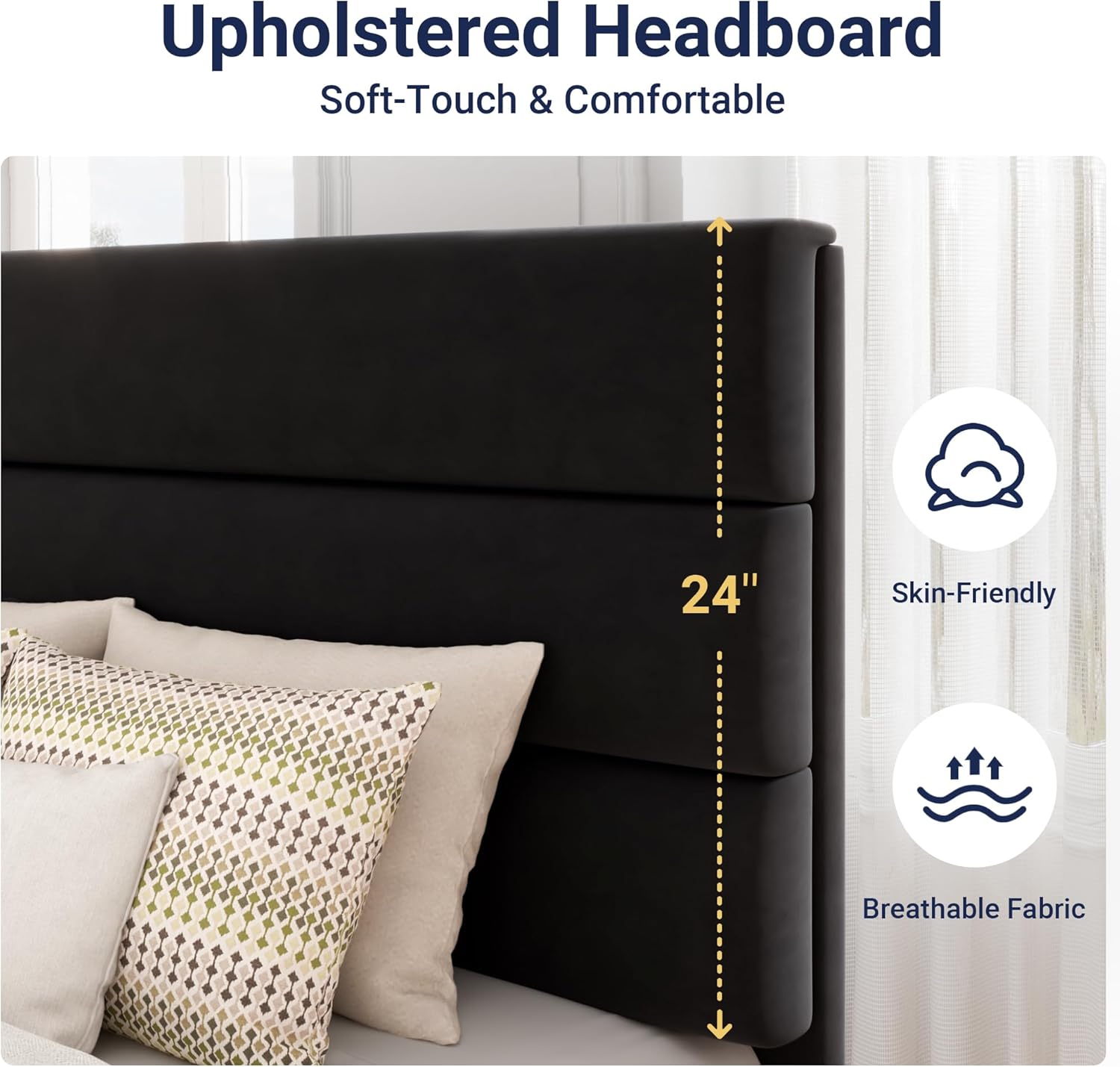 Allewie Queen Size Platform Bed Frame Fabric Upholstered Headboard Wooden Slats Support wourant