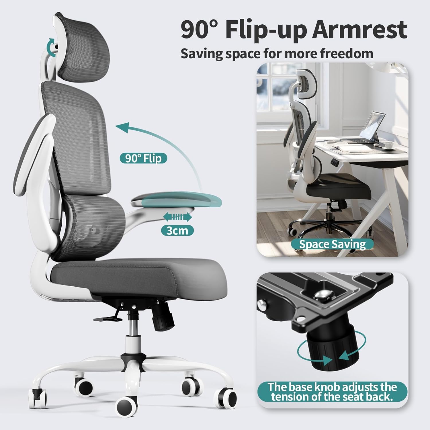 Office Chair Ergonomic Desk Chair, 330 lbs Home Mesh Desk Chair with Wheels, Comfortable Gaming Chair, High Back Office Chair wourant