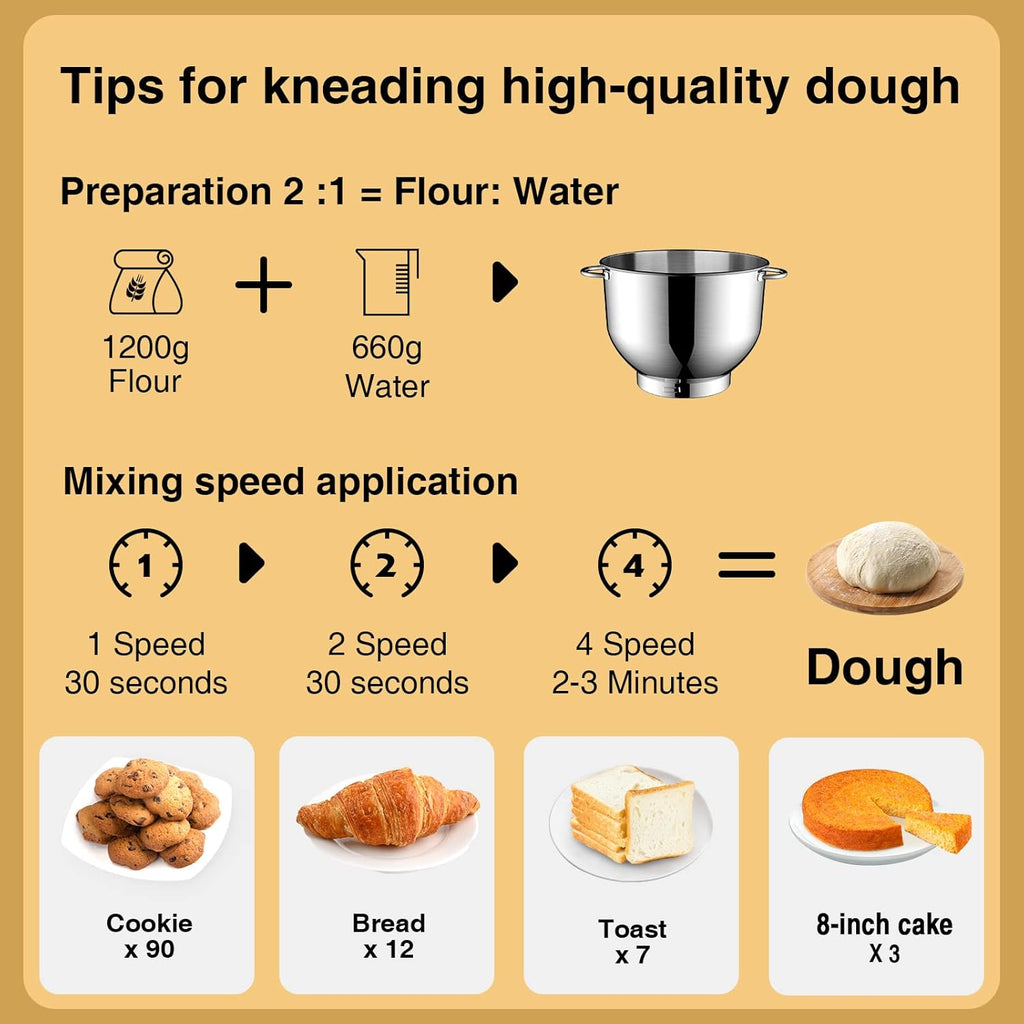 Stand Mixer 6.5 Qt 660W 6-Speed Tilt-Head Food Dough Mixer, Kitchen Electric Mixer with Stainless Steel Bowl,Dough Hook,Whisk, Beater, Egg white separator wourant