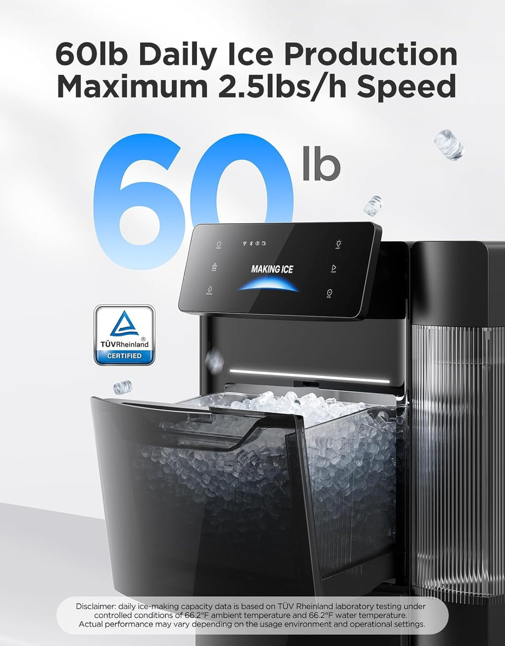 GoveeLife Smart Nugget Ice Maker Pro, 60lbs Daily, 6-Minute First Ice, 40dB Ultra-Quiet with AI NoiseGuard, App & Voice Control, Self-Clean, 3.5lbs Basket & Dual Water Tanks, for Home Kitchen, Party woonhhop