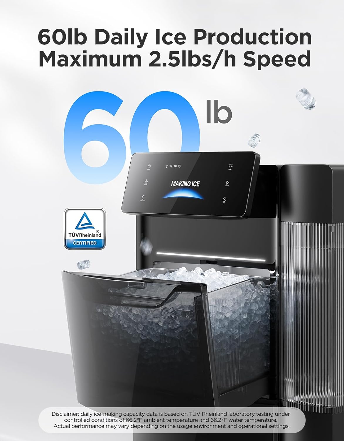 GoveeLife Smart Nugget Ice Maker Pro, 60lbs Daily, 6-Minute First Ice, 40dB Ultra-Quiet with AI NoiseGuard, App & Voice Control, Self-Clean, 3.5lbs Basket & Dual Water Tanks, for Home Kitchen, Party woonhhop