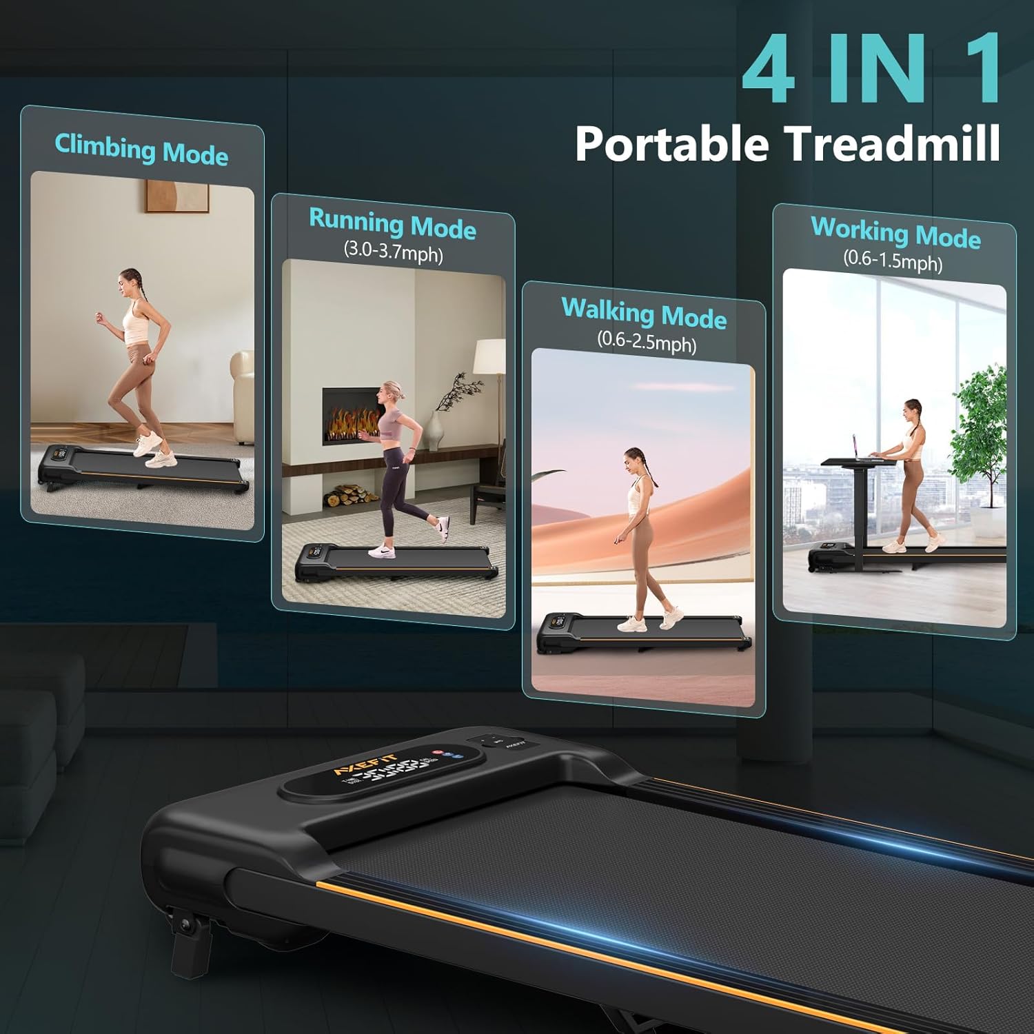 2.5 HP Portable Treadmill with Inclined Walking Pad, Panel and Remote, 4-in-1 Walking Treadmill, 265 lb Capacity wourant