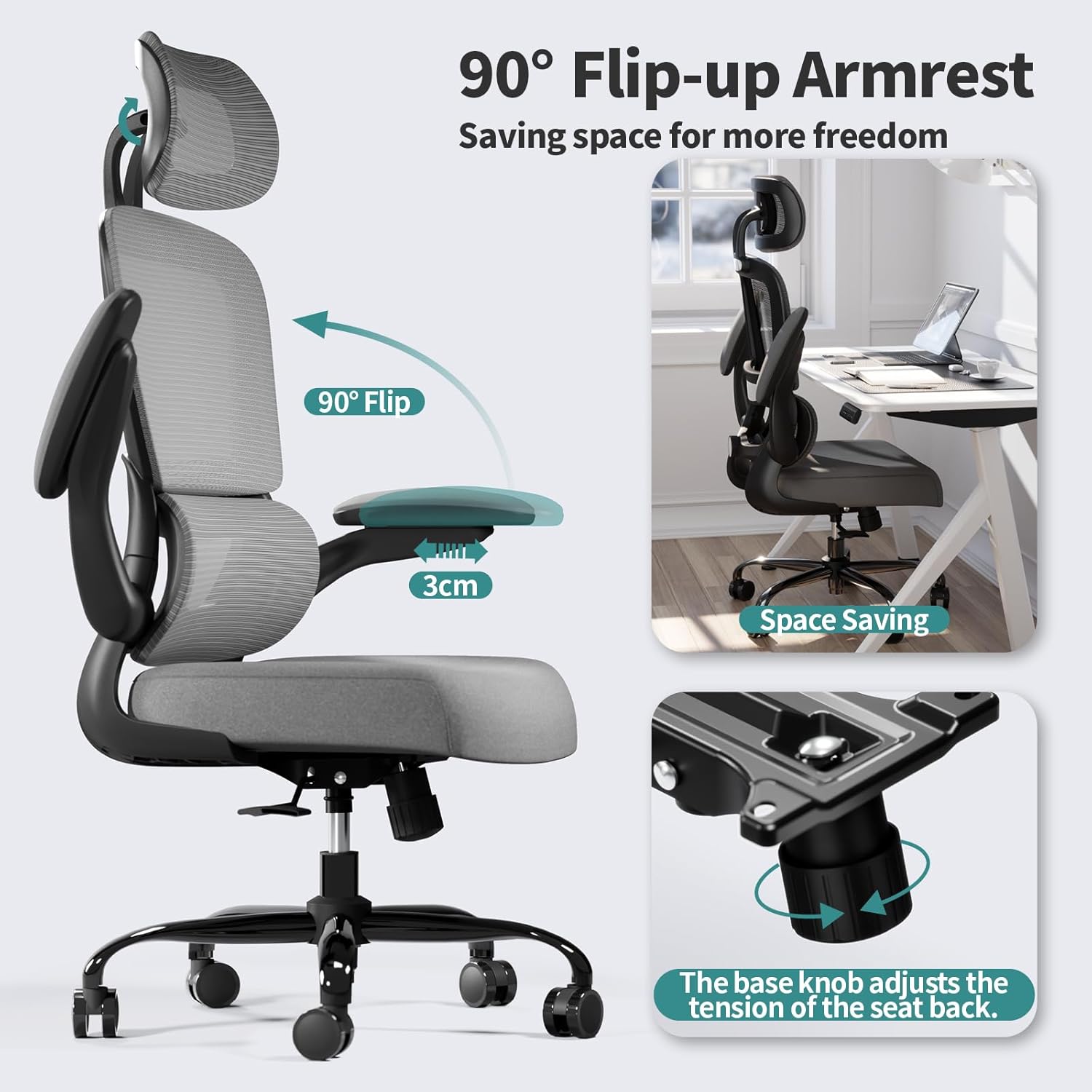 Office Chair Ergonomic Desk Chair, 330 lbs Home Mesh Desk Chair with Wheels, Comfortable Gaming Chair, High Back Office Chair wourant