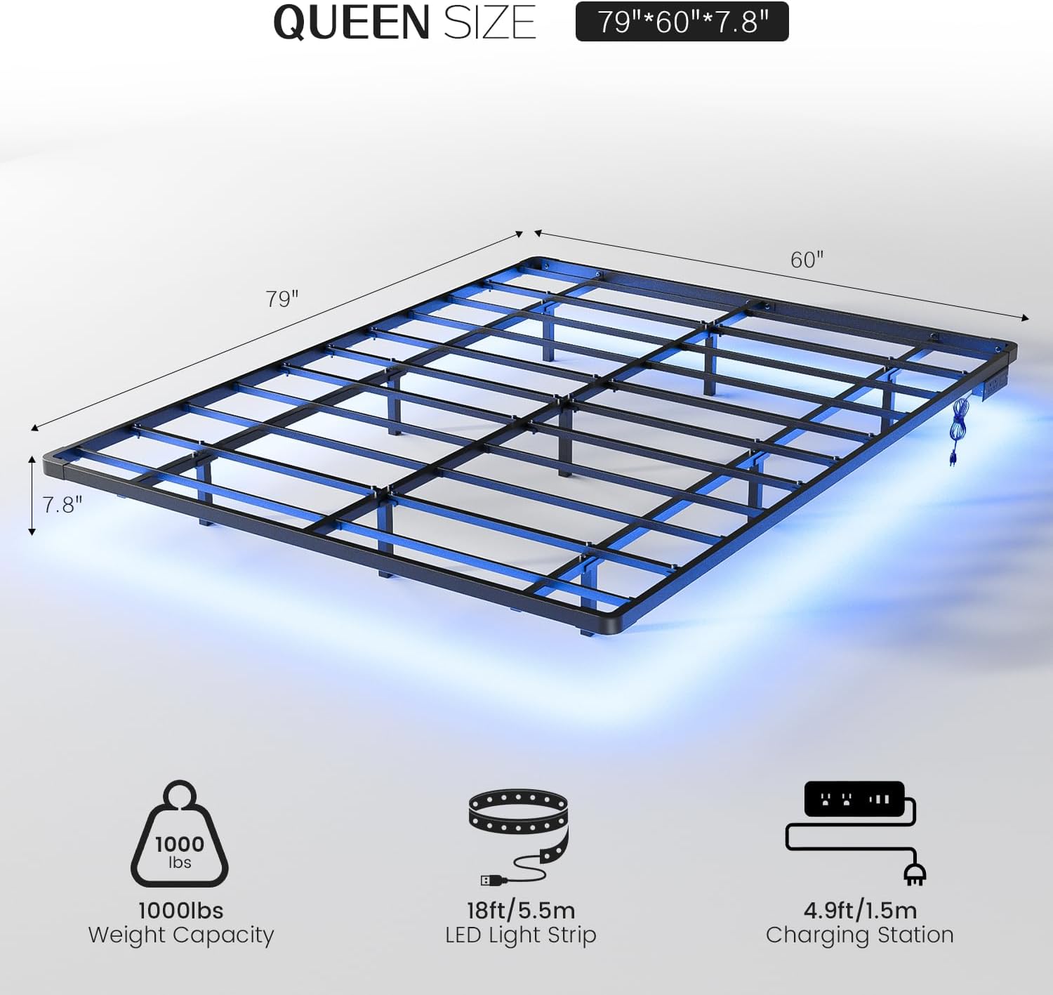 OLEVS Floating Bed Frame Queen Size with Smart LED Lights Modern Metal Platform Bed wourant