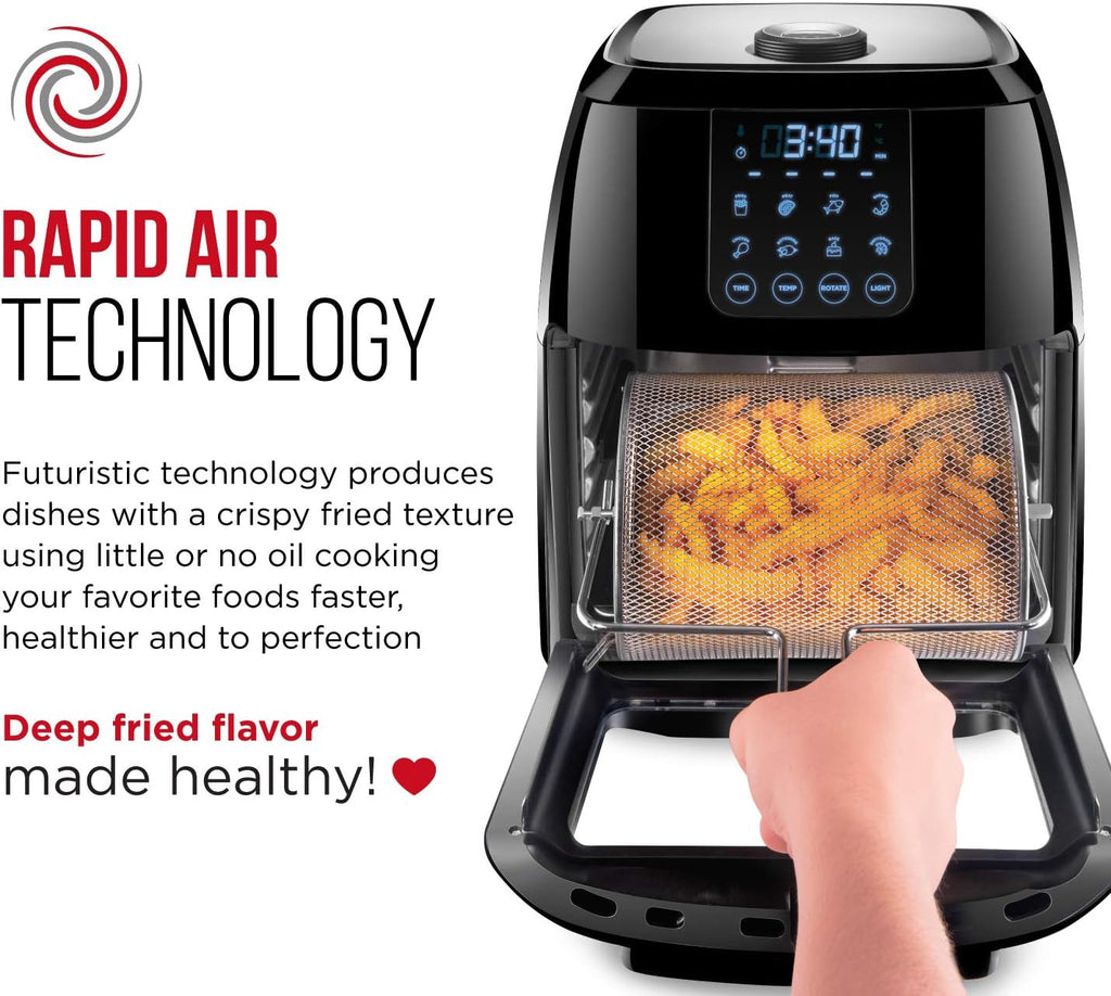 Chefman Compact 6.3-Quart Digital Air Fryer with Rotisserie, Dehydrator, and Convection Oven, 8 Touchscreen Presets wourant