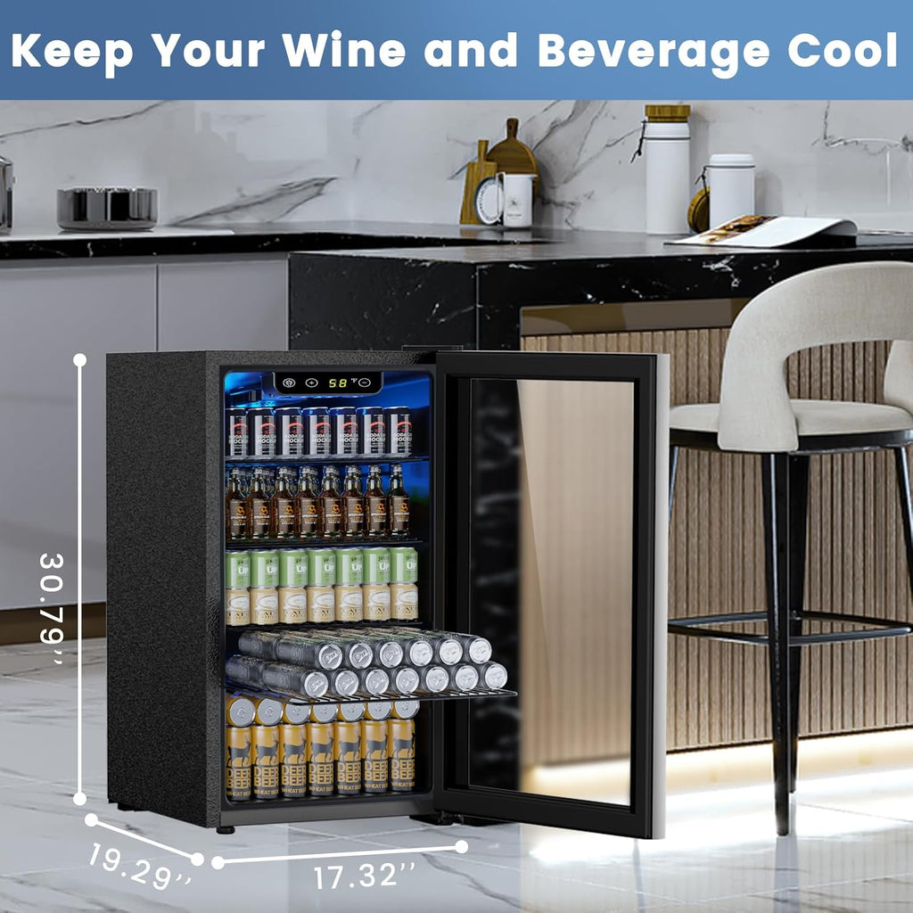Mini Fridge 130 Can Beverage Refrigerator Cooler, 3.2 Cu.Ft Drink Fridge for Soda Wine Beer, Adjustable Temperature Control for Home Office, Black wourant
